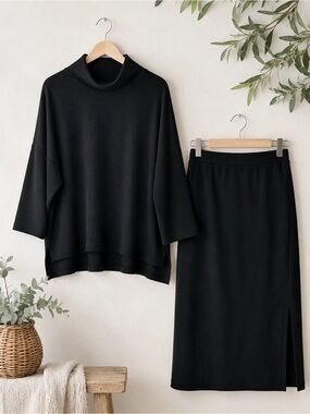 🖤 Old Navy Ribbed Mock Soft Preppy Turtleneck + Skirt Set | XL/L